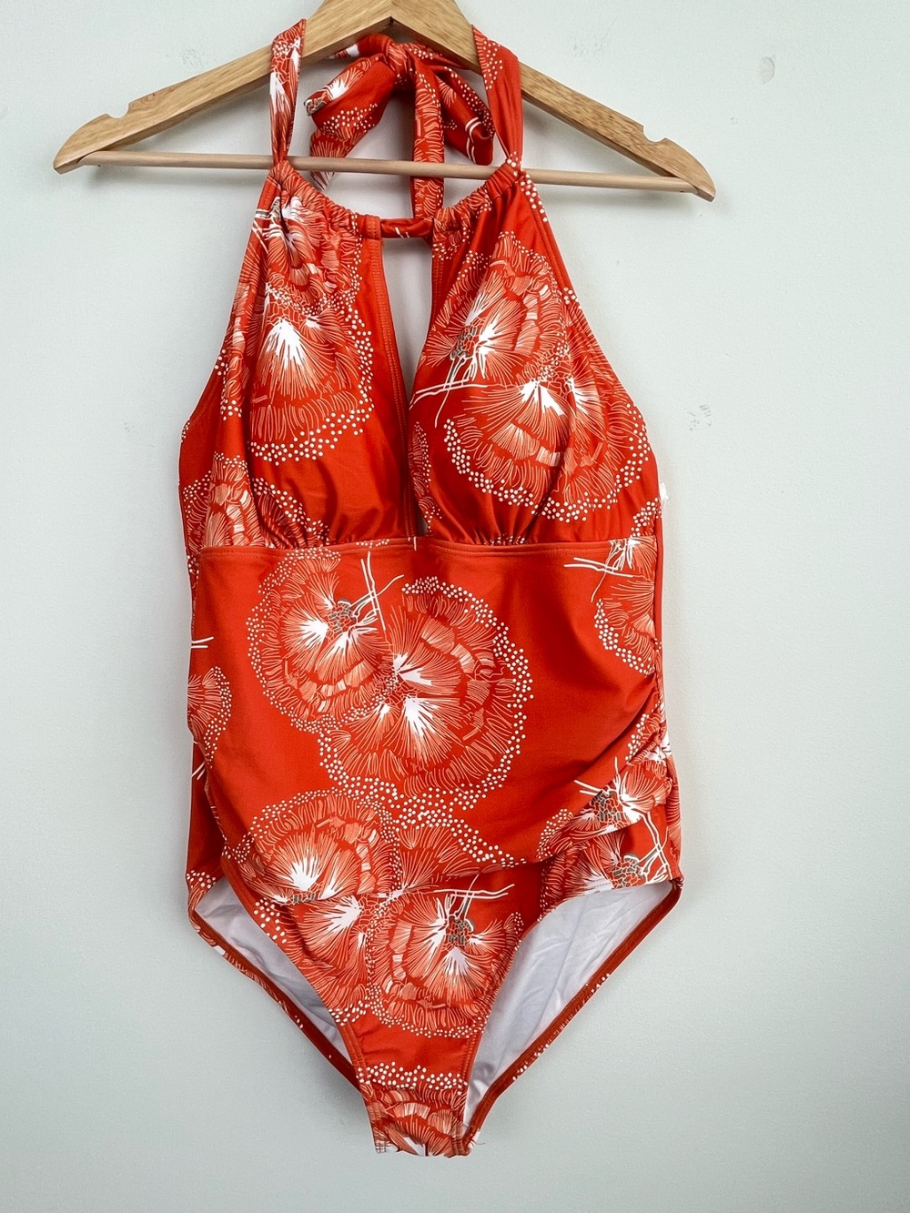 NWOT B2Prity orange floral print halter neck 1 pc. swimsuit, XL.